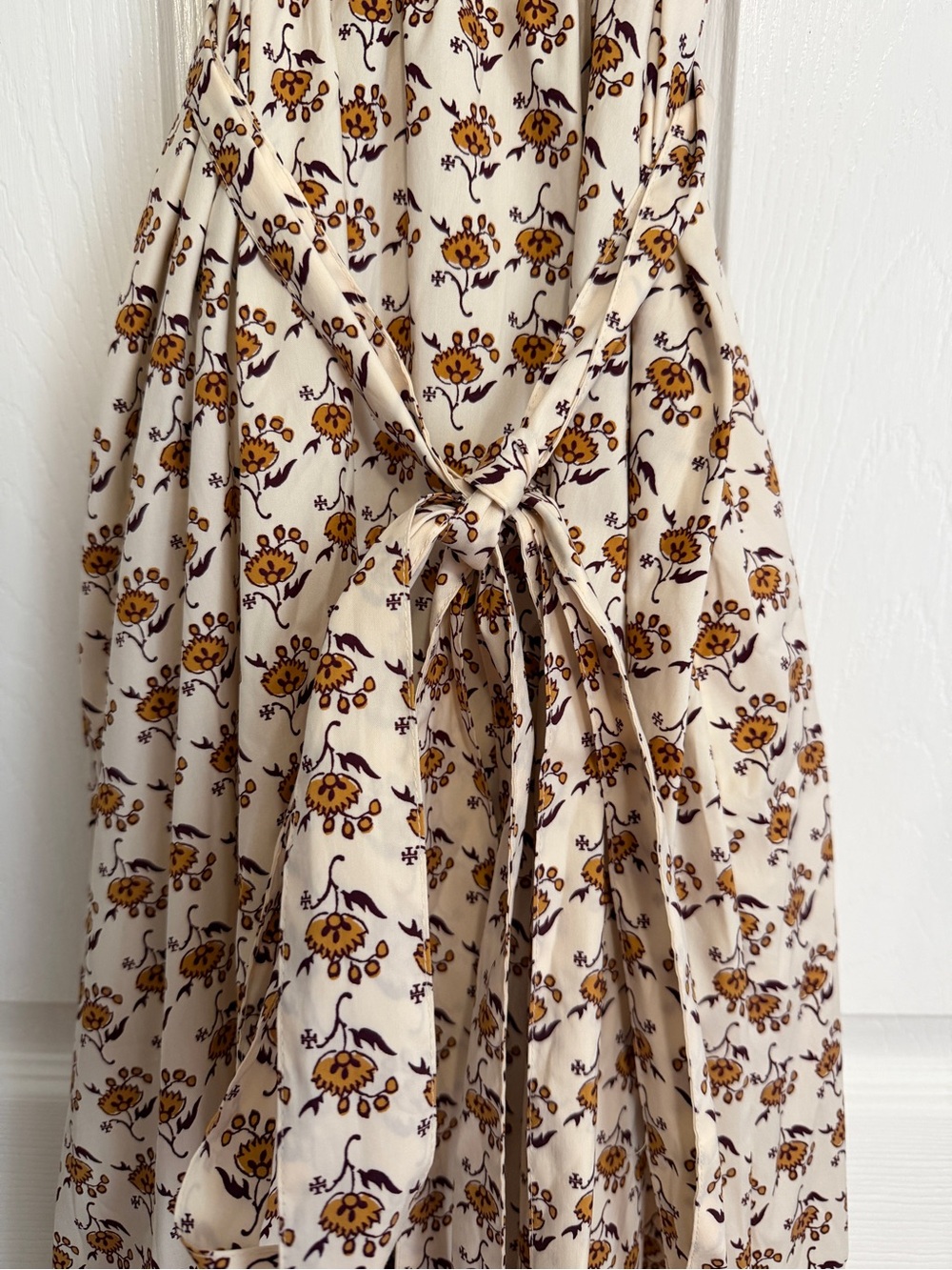 NWT. Tory Burch Cream and Brown Floral Midi Dress - Picture 7 of 13